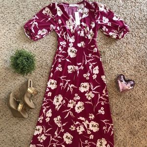 Floral Print Magenta Midi Dress by All in Favor